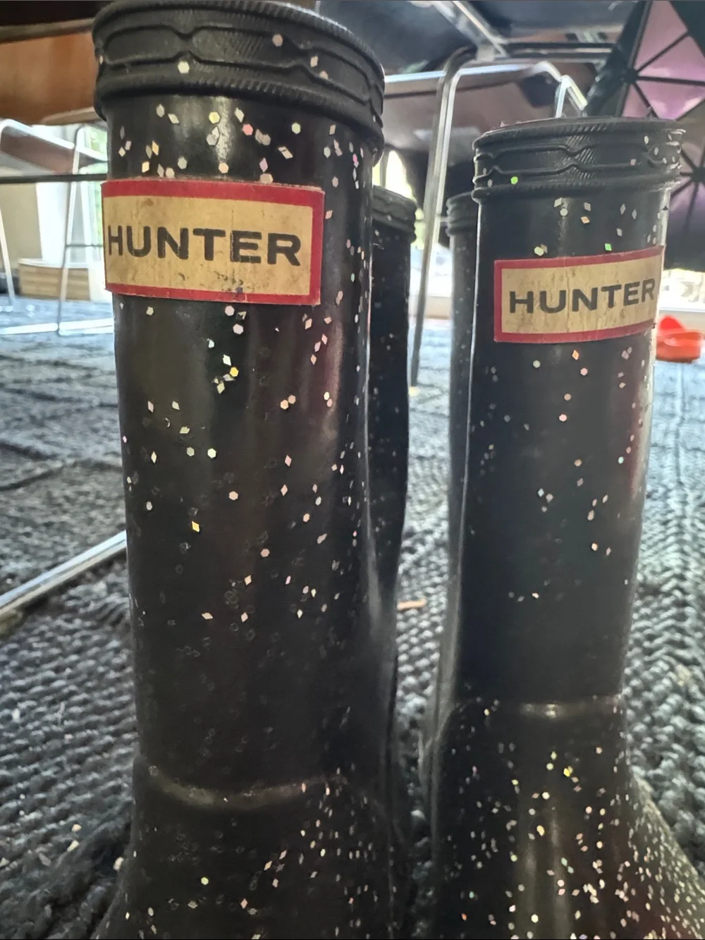 Hunter Kids Black Glitter Speckle Rain Boots
